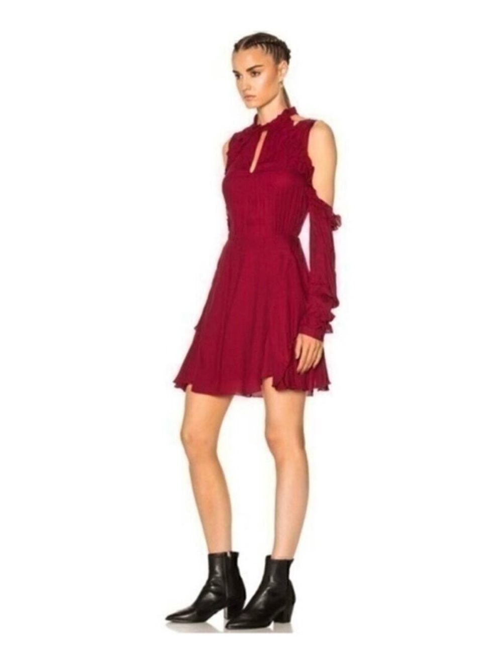 IRO Burgundy Cold-Shoulder Ruffle Mini Dress - Picture 5 of 12